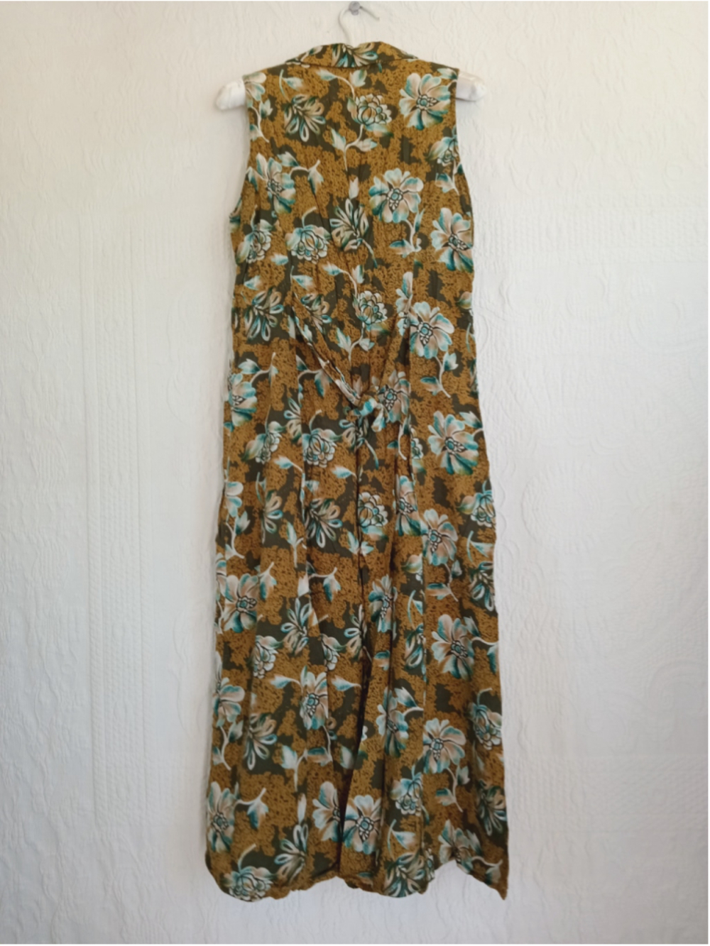 Vintage Bentley Mustard Floral button down Midi Dress 90s grunge boho earthy LG - Picture 11 of 13